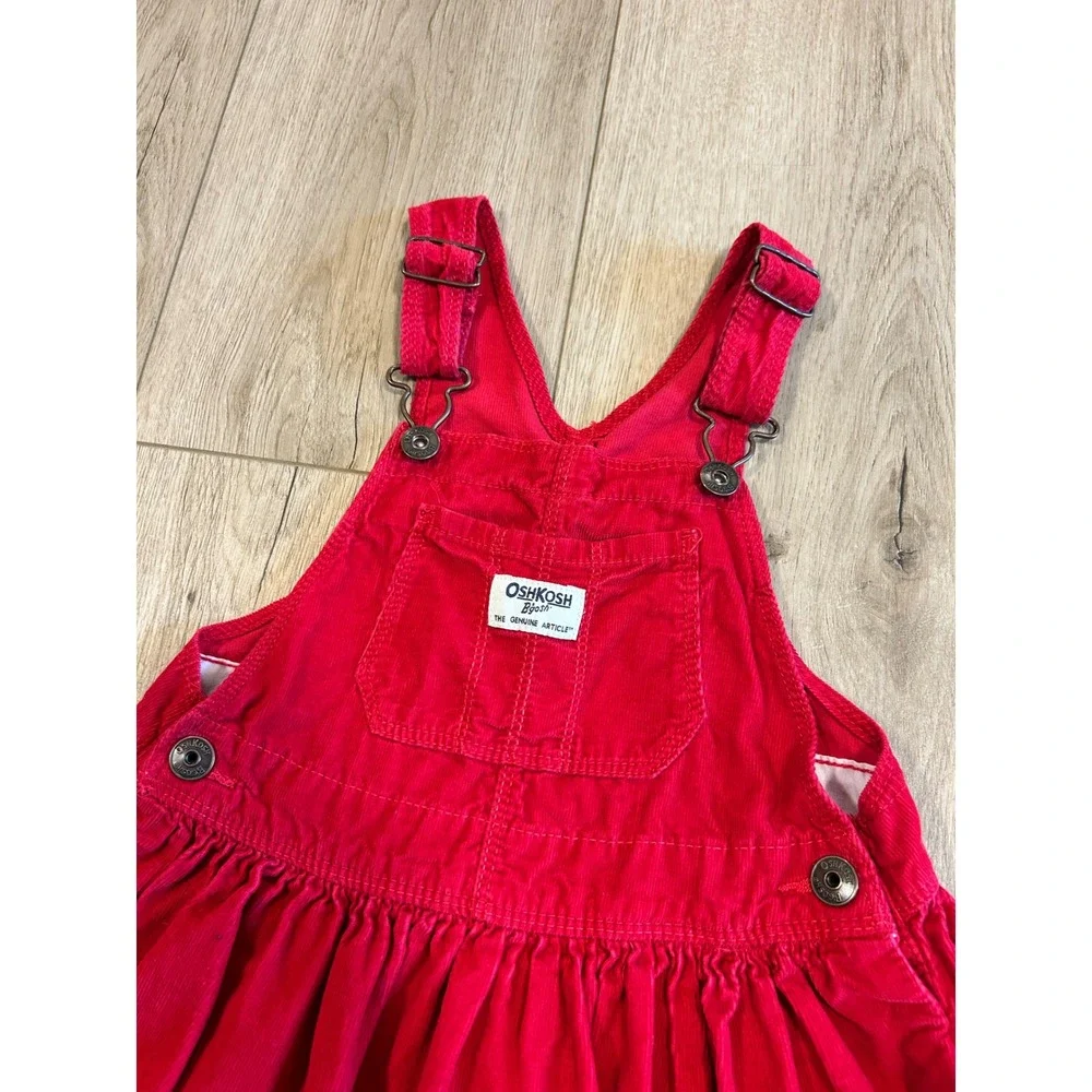 OshKosh B'gosh Girls 5T Red Corduroy Vestbak Overall Dress Jumper 100% Cotton
